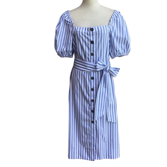 J Crew Cottage White Blue Seascape Stripe Belted Dress in Stripe Sz M NEW - Picture 5 of 12
